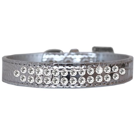 MIRAGE PET PRODUCTS Two Row Clear Jewel Croc Dog CollarSilver Size 18 720-06 SVC18